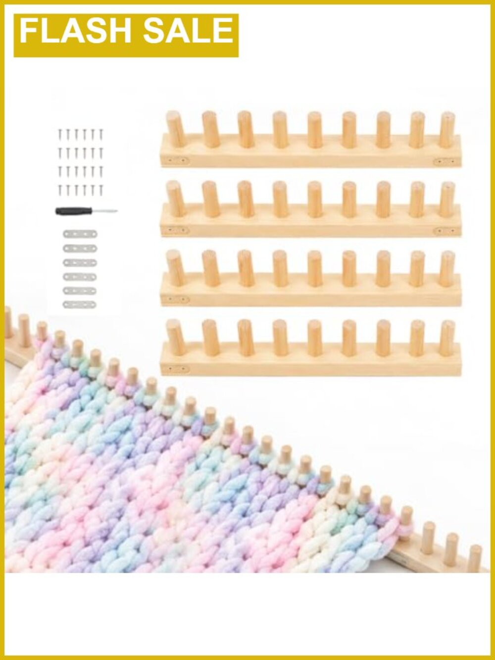 Adjustable Chunky Blanket Knitting Loom 64 Inch Wooden DIY Kit 4 Sections